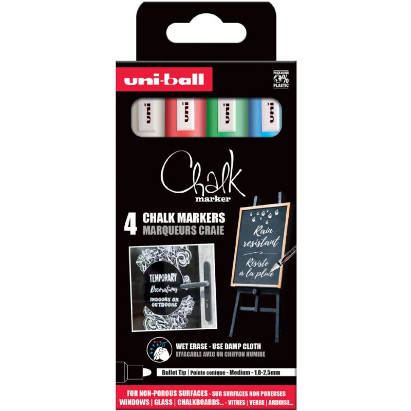 uni-ball krijtstiften PWE5M/4 PF, waterbestendig afwasbaar, 4 stuks